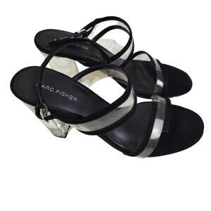 Marc Fisher Shoes Womens Size 9 Black Strappy Sandals Clear Lucite Block Heel